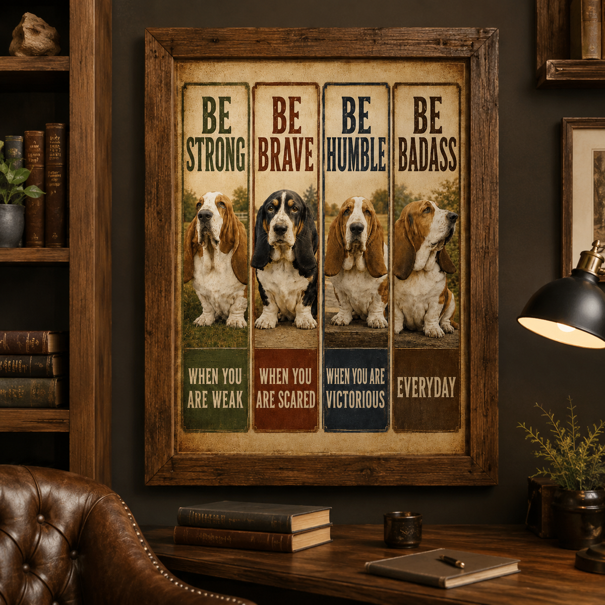Basset Hound Motivational Poster, Be Strong Be Brave Be Humble Wall Art, Funny Dog Lover Gift