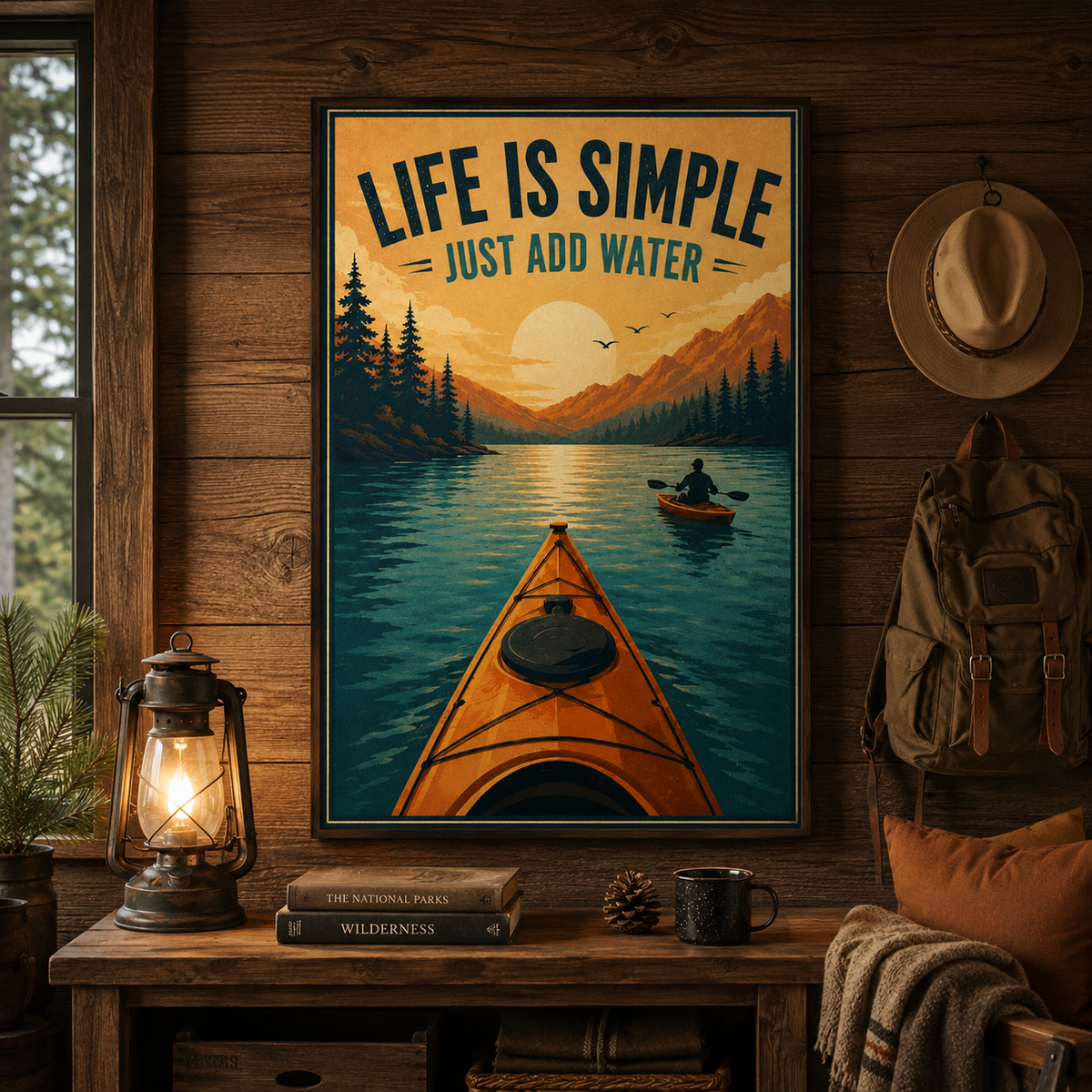 Life Is Simple Just Add Water Poster, Kayaking Wall Art, Outdoor Adventure Quote Print, Kayaker Gift