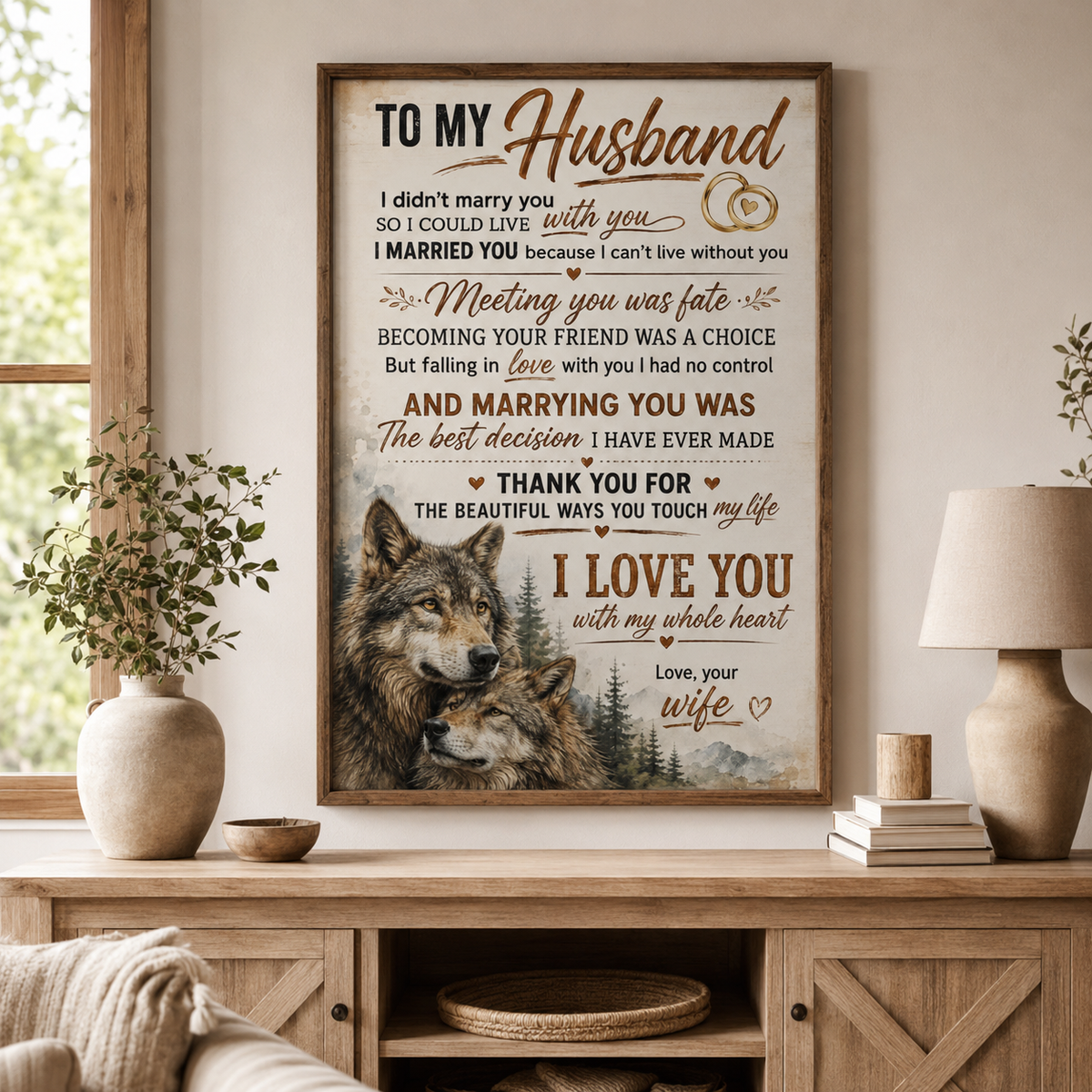 To My Husband Wolf Poster, Romantic Gift from Wife, Husband and Wife Wolf Wall Art