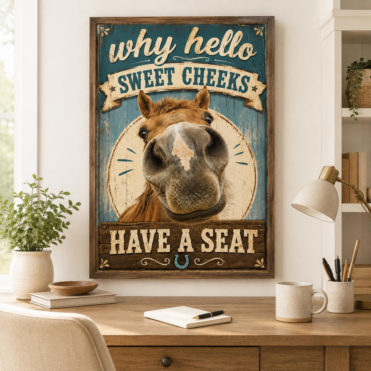 Why Hello Sweet Cheeks Horse Poster, Funny Horse Wall Art, Rustic Farmhouse Decor, Horse Lover Gift