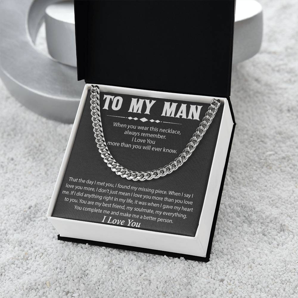 To My Man Cuban Chain Necklace, Promise Necklace for Him,Gift For Boyfriend, Christmas Gift