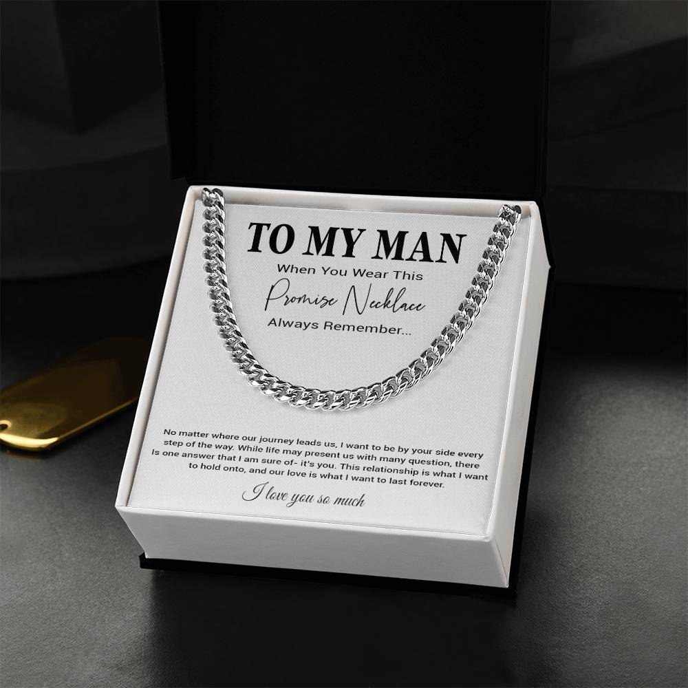 To My Man Cuban Chain Necklace, Romantic Gift for Him, Anniversary Birthday Christmas Gift