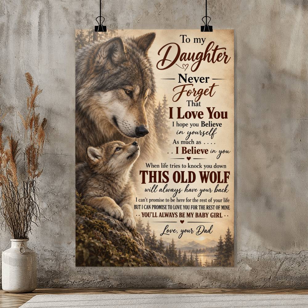 Father to Daughter Wolf Poster, Inspirational Quote Wall Art, Dad Daughter Gift