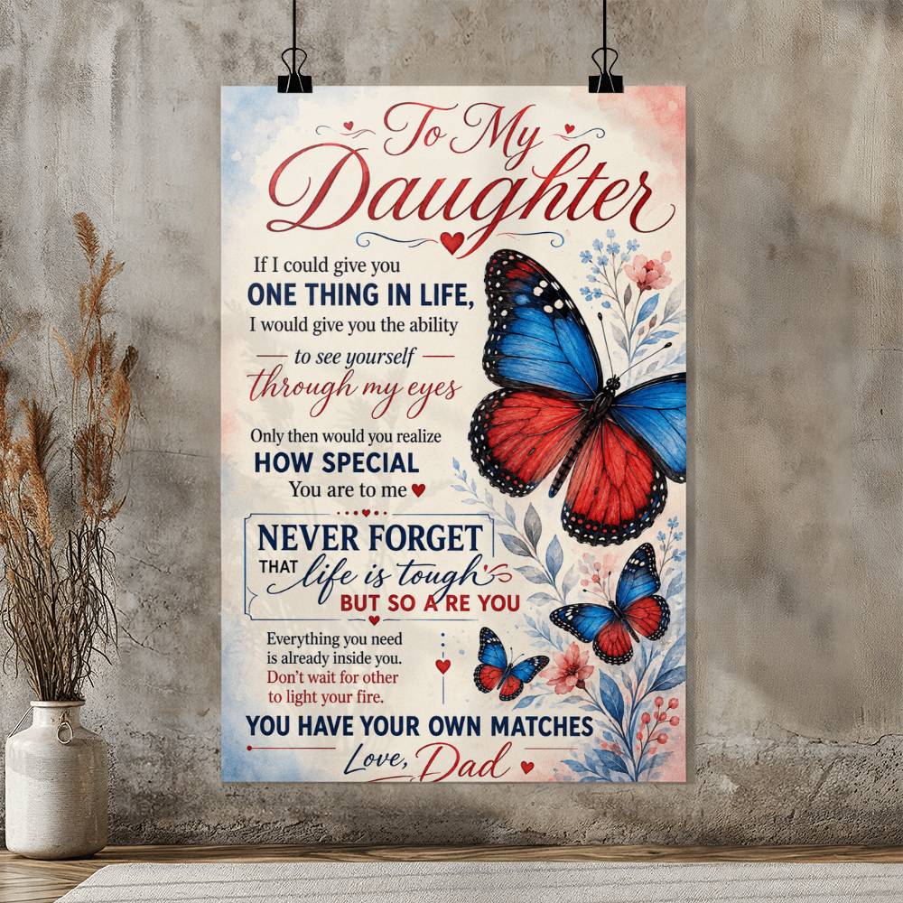To My Daughter Poster from Dad, Gift for Daughter, Butterfly Wall Art, Sentimental Daughter Print