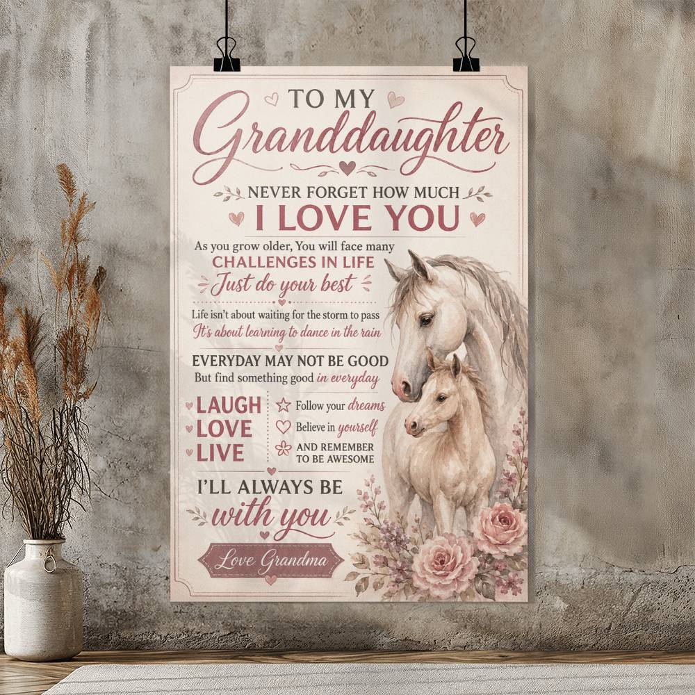 To My Granddaughter Zebra Poster, Gift for Granddaughter from Grandma or Grandpa, Zebra Wall Art, Sentimental Family Print