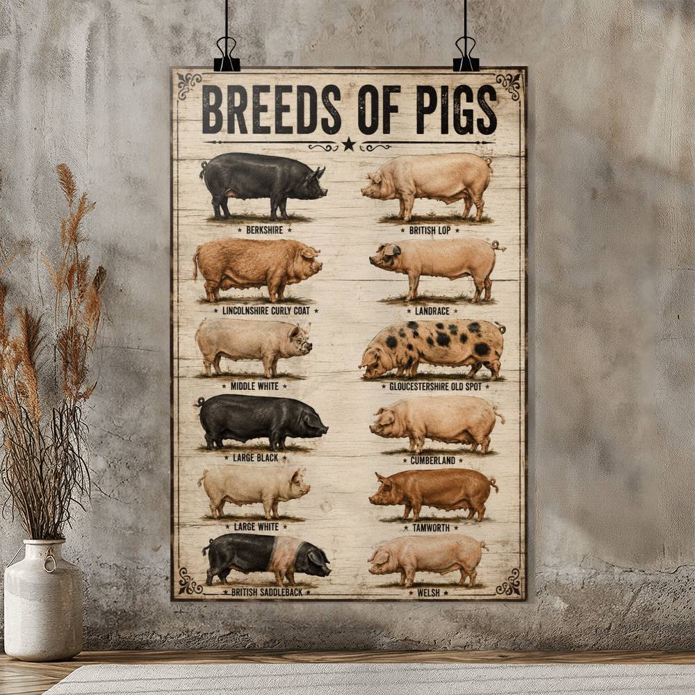 Breeds Of Pigs Vintage Poster