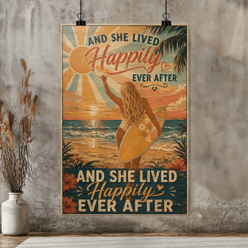 And She Lived Happily Ever After Surfing Girl Poster
