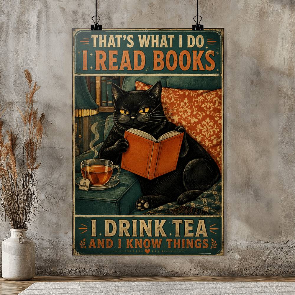 That's What I Do I Read Books I Drink Tea And I Know Things Black Cat Poster