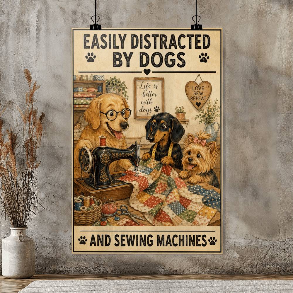 Sewing Dachshund Dog - Easily Distracted By Dogs Poster