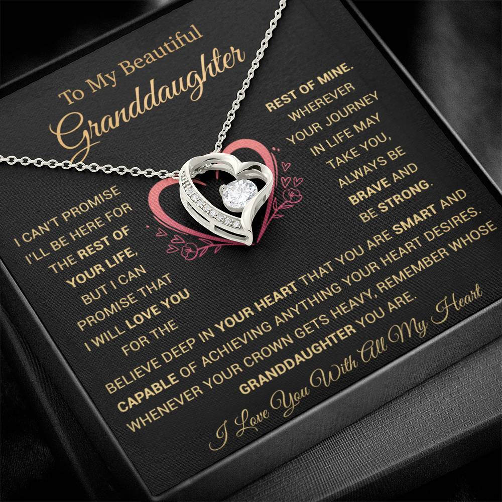 To My Granddaughter Heart Pendant Granddaughter Necklace Granddaughter Gift_Black