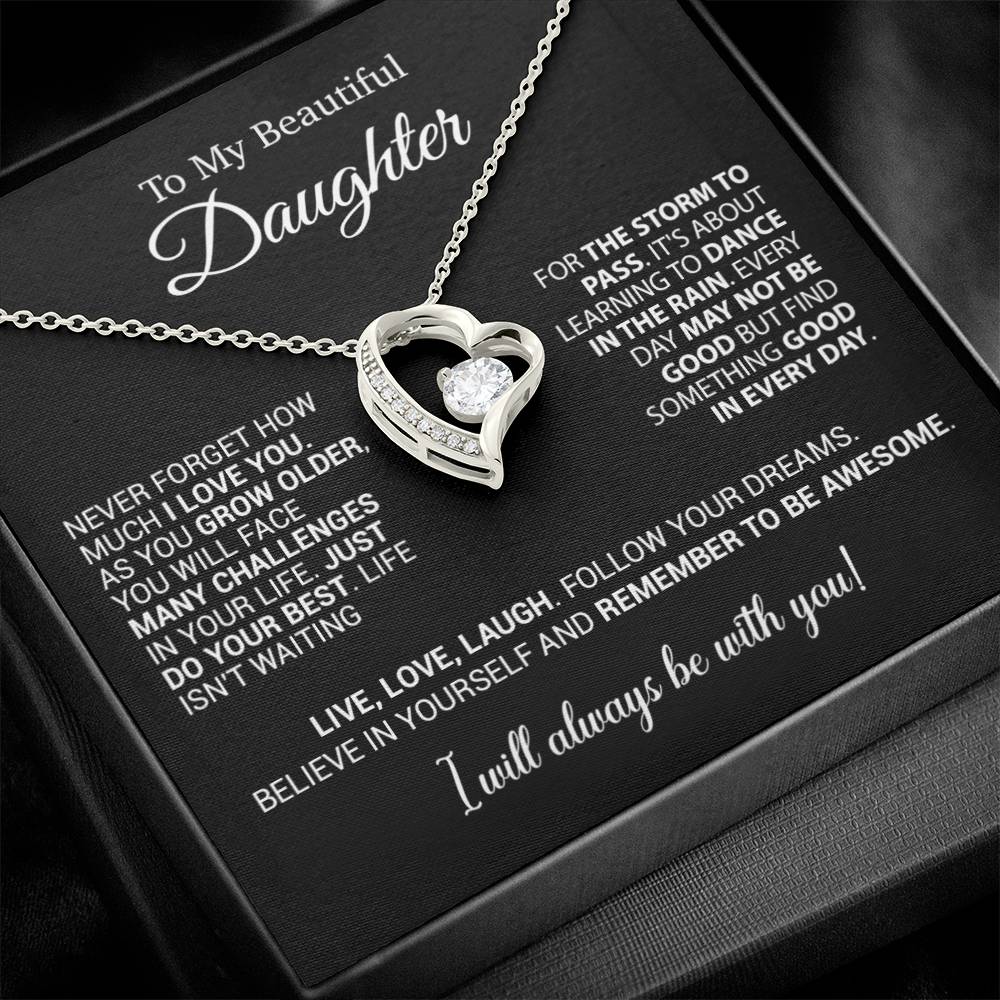 To My Daughter Necklace, Daughter Gift from Mom Dad, Birthday Christmas Gift_Black