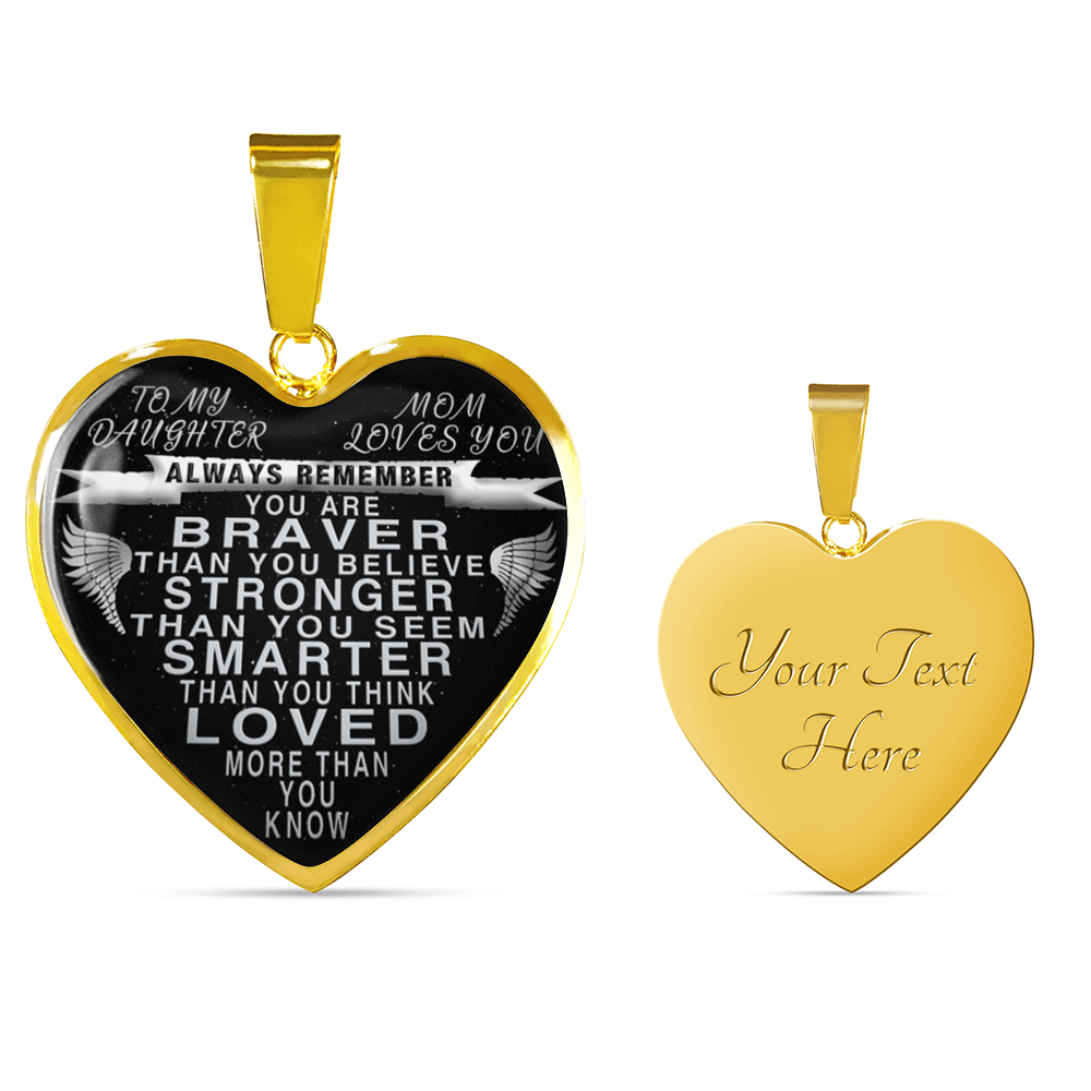 To my daughter - from mom - always remember quote heart pendant necklace silver