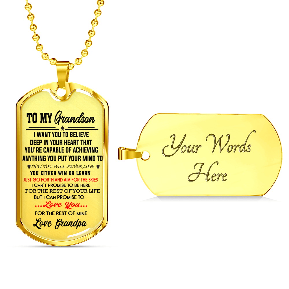 To My Grandson Dog Tag Necklace Gifts from Grandpa - Birthday from Grandfather