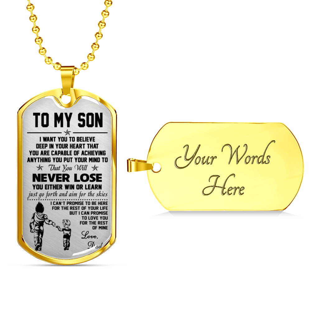 Vuvuzi Tee to My Son Dog tag Necklace Love Dad - Vegeta & Trunks - Luxury Gift for Teen Boy