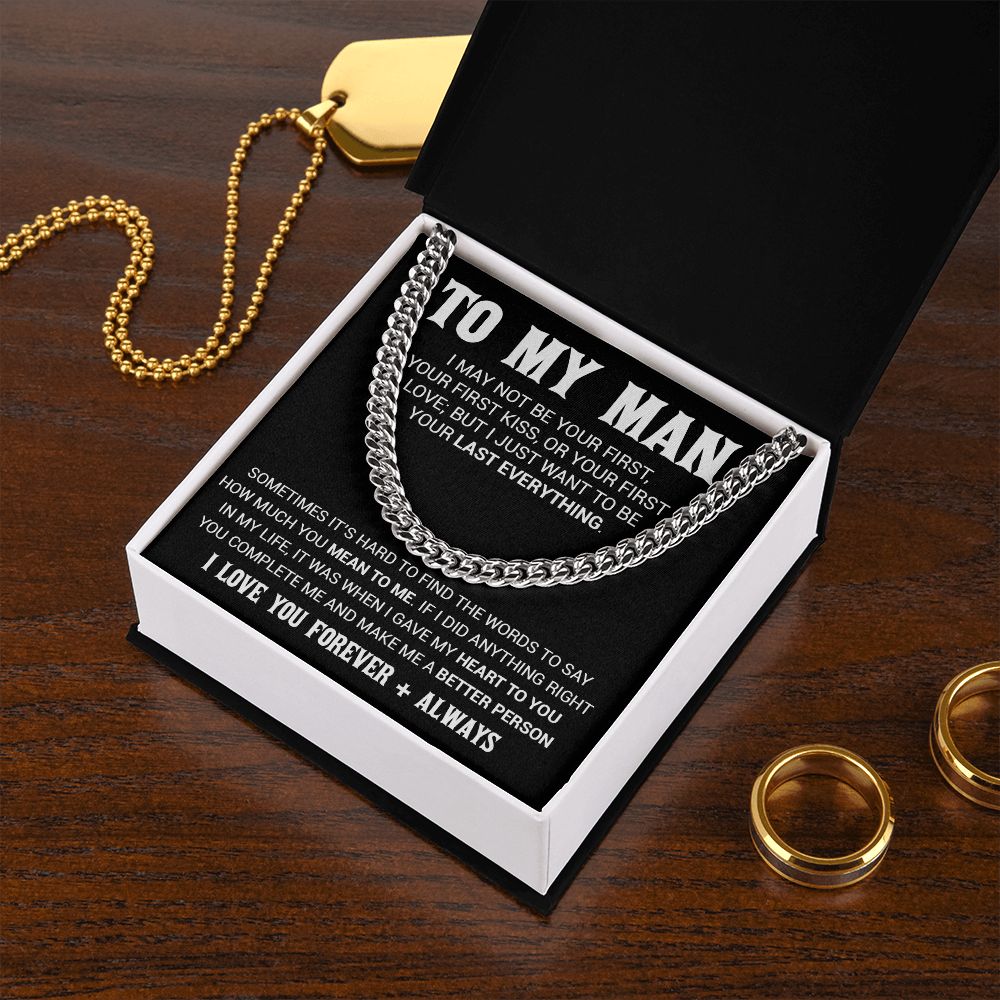 To My Man Cuban Link Chain Necklace, Gift for Him, Valentine Gift for Him