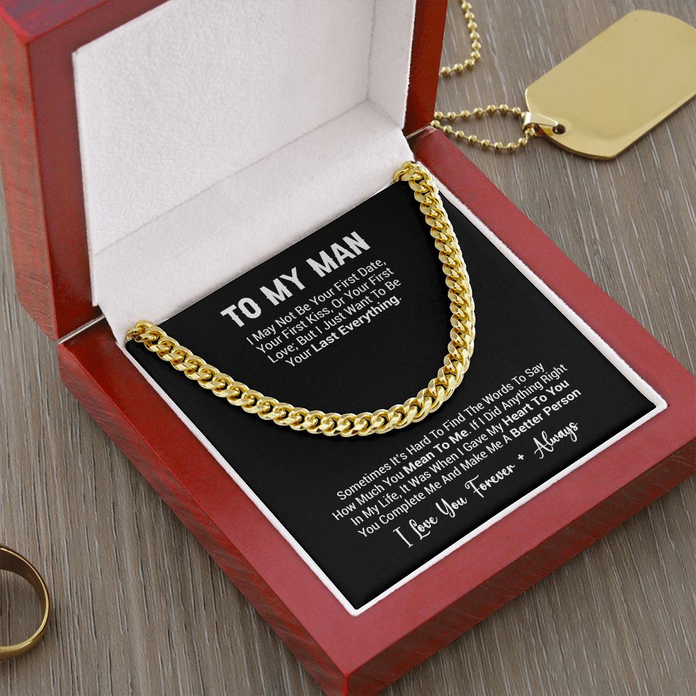 To My Man Necklace, Cuban Chain for Him, Romantic Birthday Gifts For Him