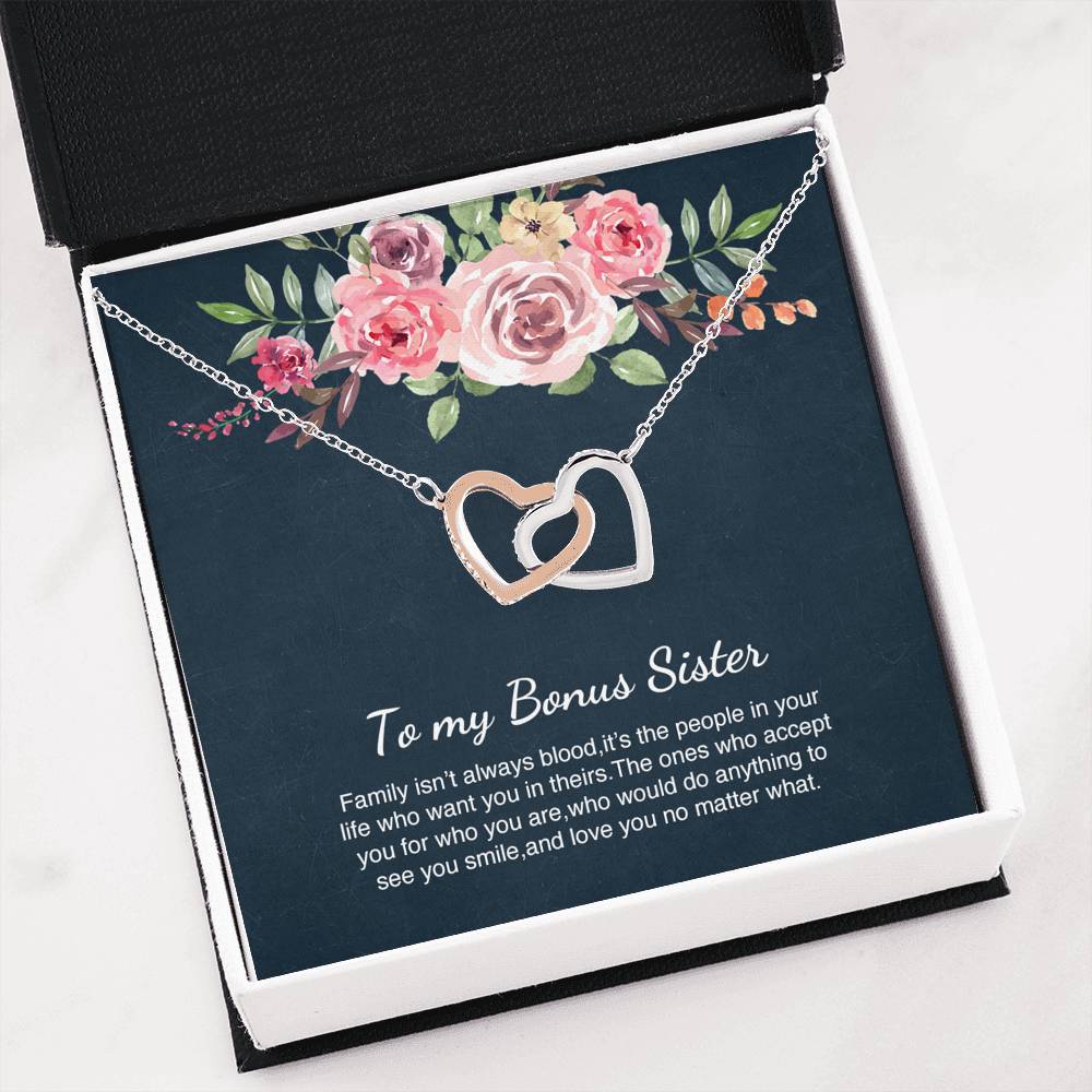 Unbiological Bonus Sister Best Friend Interlocking Hearts Necklace Message Card