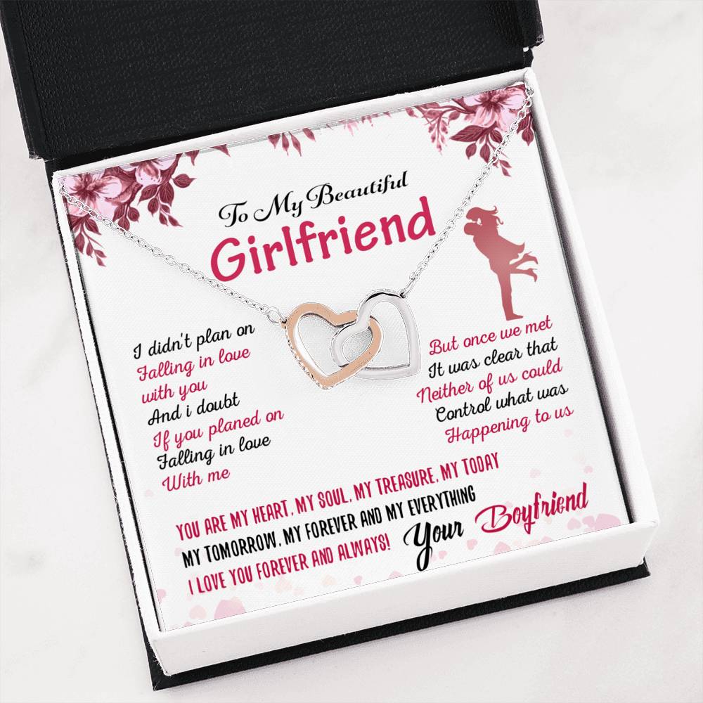 To My Girlfriend Interlocking Heart Necklace Gift for Valentine Birthday