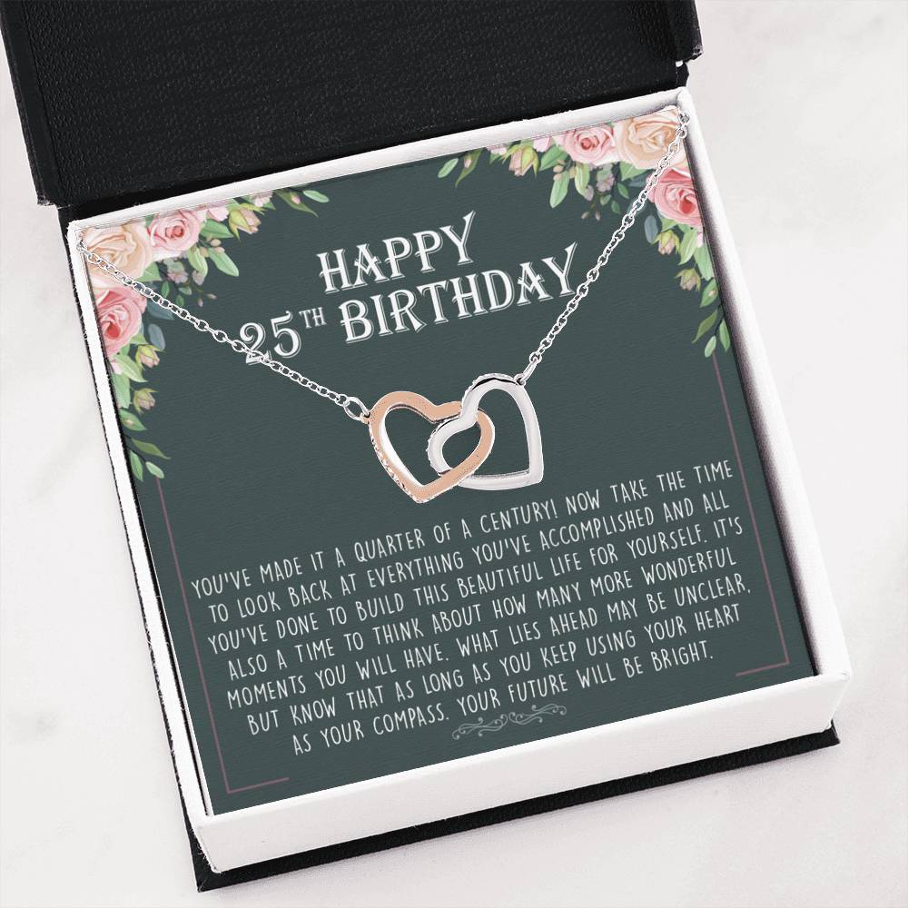 25th Birthday Gift Necklace Birthday, Gift For Her Interlocking Heart Necklace
