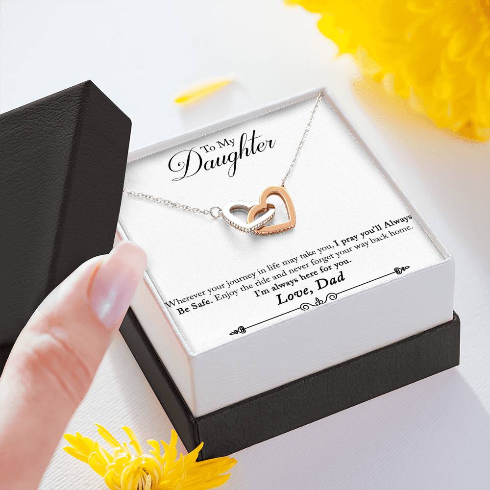 To My Daughter Love Dad Interlocking Hearts Necklace Chain with Gift Box for Dad