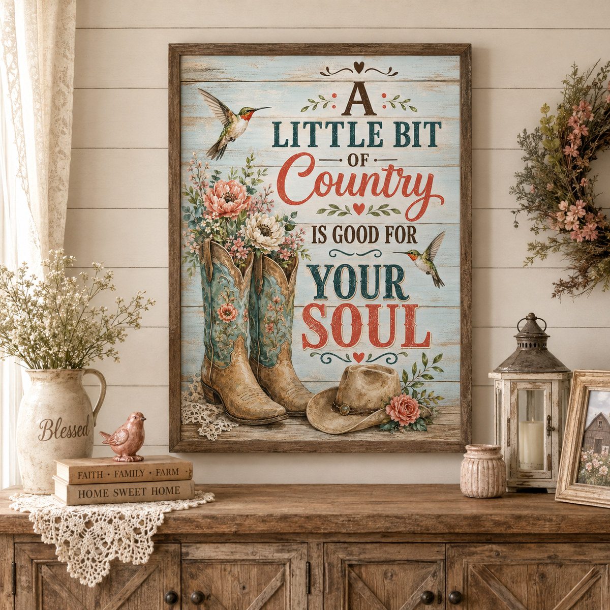 A Little Bit of Country Is Good for Your Soul Poster, Country Girl Wall Art, Western Cowboy Boots Decor