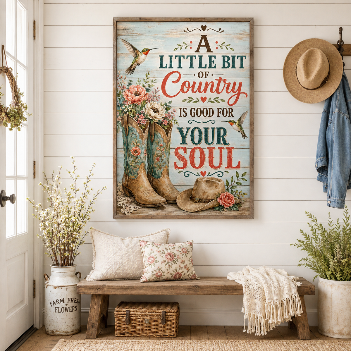 A Little Bit of Country Is Good for Your Soul Poster, Country Girl Wall Art, Western Cowboy Boots Decor