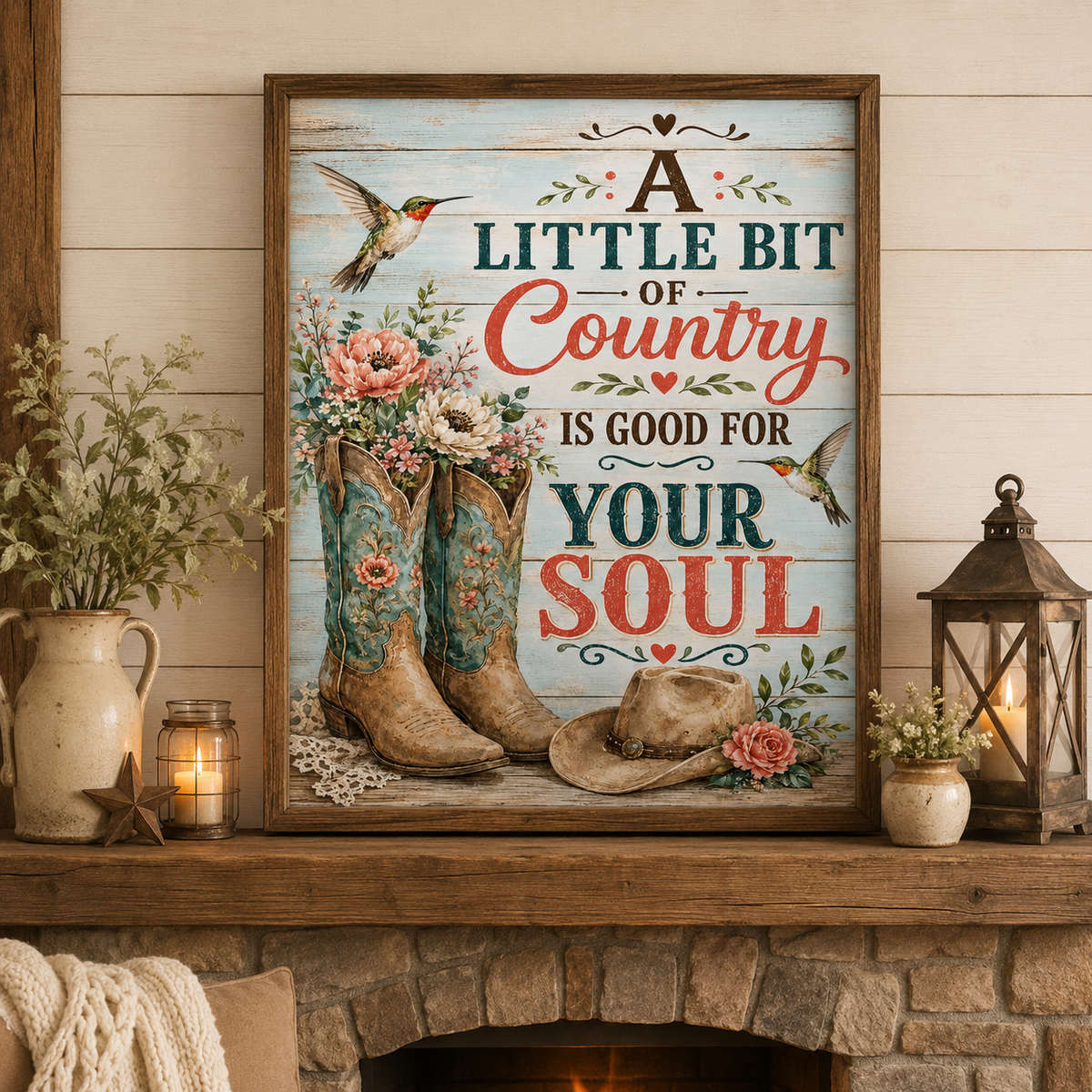 A Little Bit of Country Is Good for Your Soul Poster, Country Girl Wall Art, Western Cowboy Boots Decor