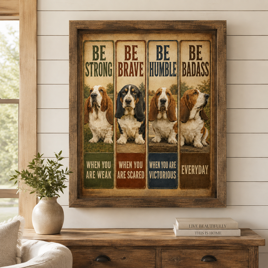 Basset Hound Motivational Poster, Be Strong Be Brave Be Humble Wall Art, Funny Dog Lover Gift