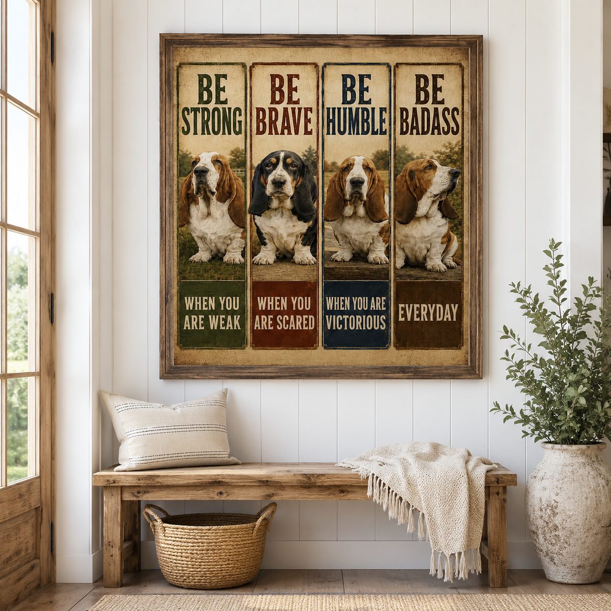 Basset Hound Motivational Poster, Be Strong Be Brave Be Humble Wall Art, Funny Dog Lover Gift