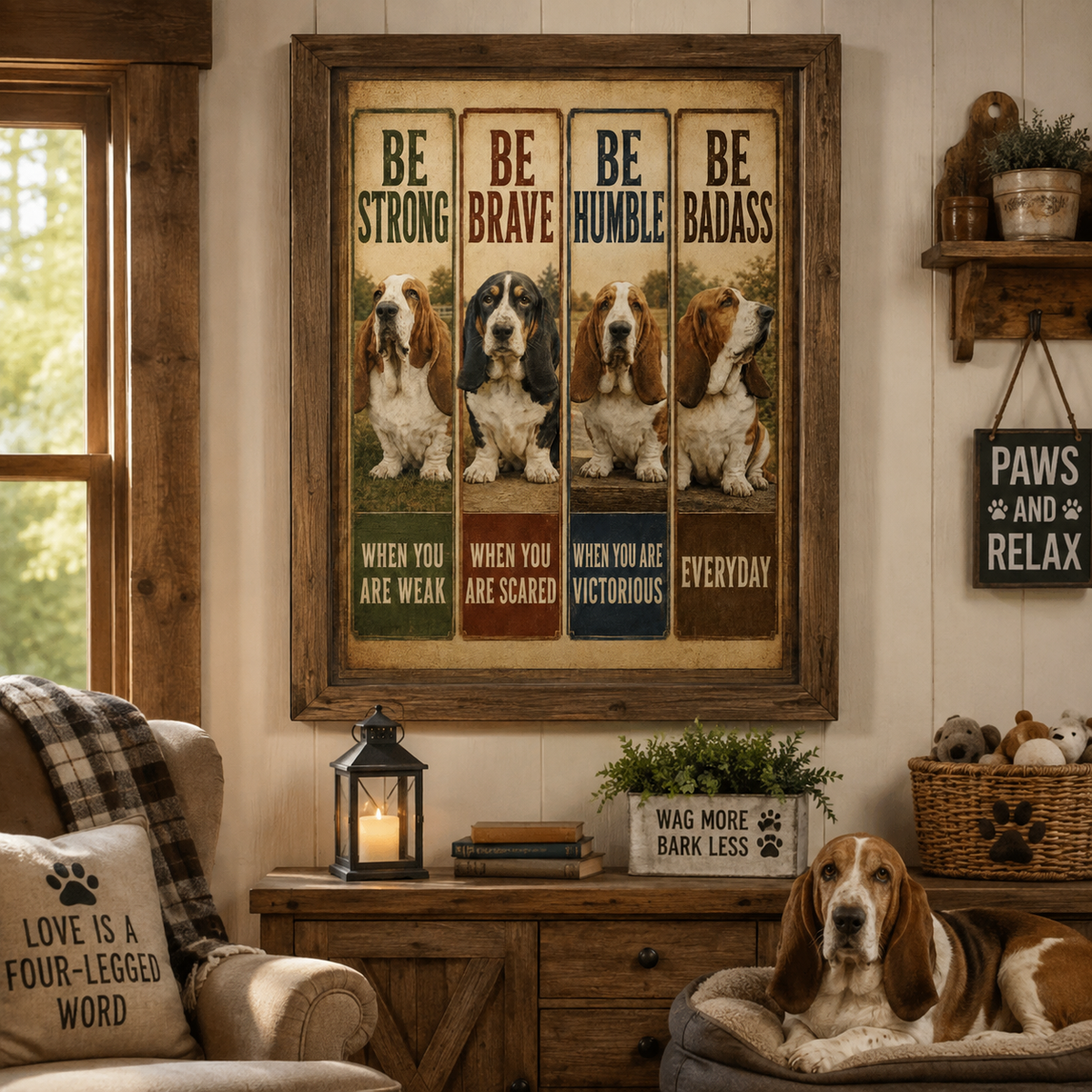 Basset Hound Motivational Poster, Be Strong Be Brave Be Humble Wall Art, Funny Dog Lover Gift