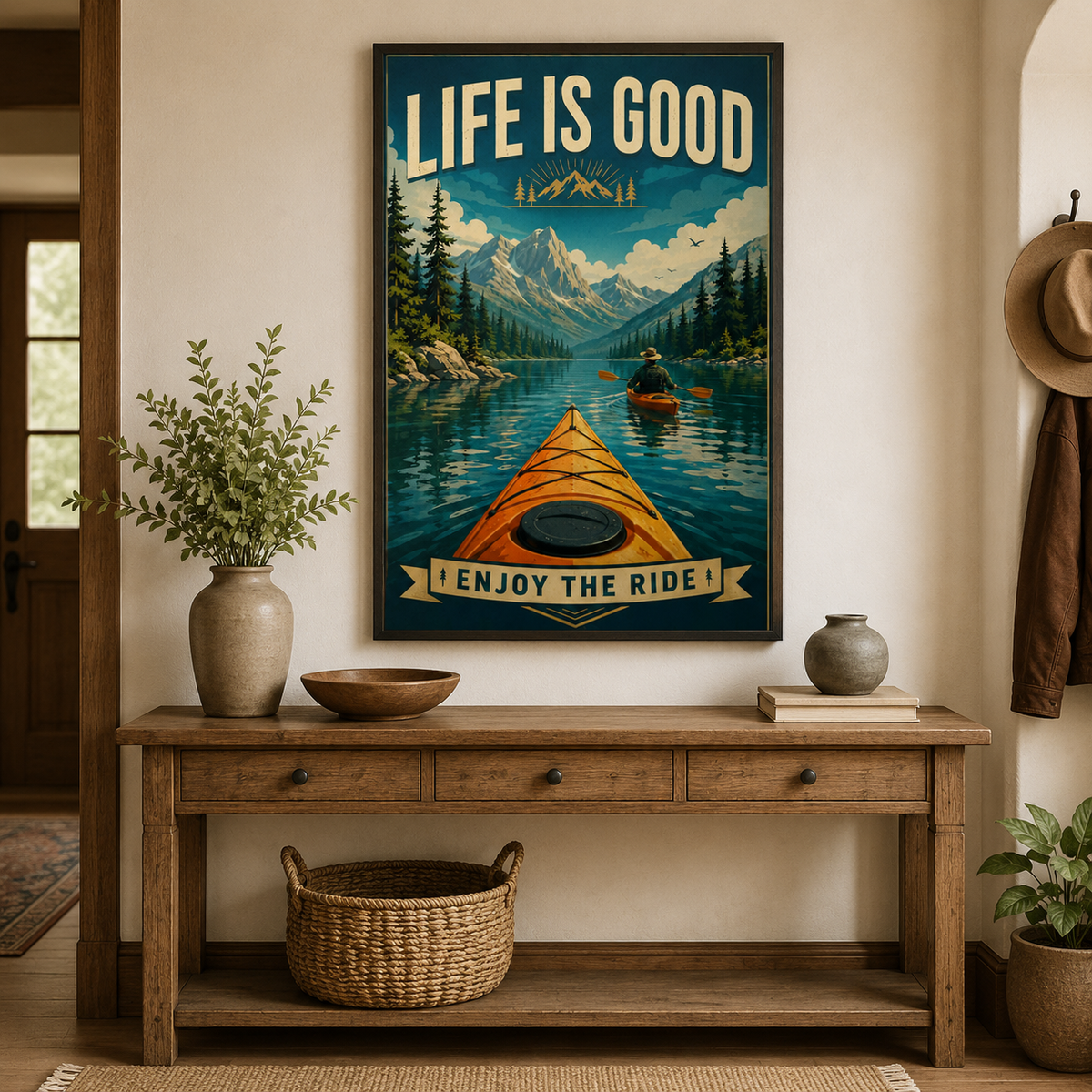 Kayaking Life Is Good Poster, Motivational Kayak Wall Art, Kayaker Gift, Outdoor Adventure Quote Print