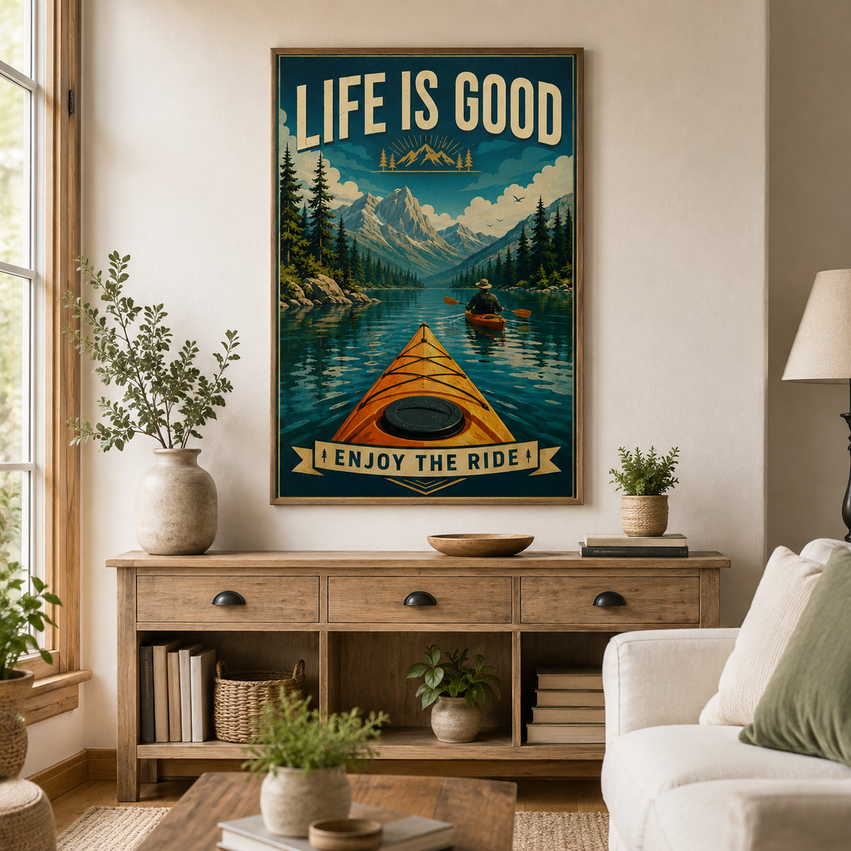 Kayaking Life Is Good Poster, Motivational Kayak Wall Art, Kayaker Gift, Outdoor Adventure Quote Print