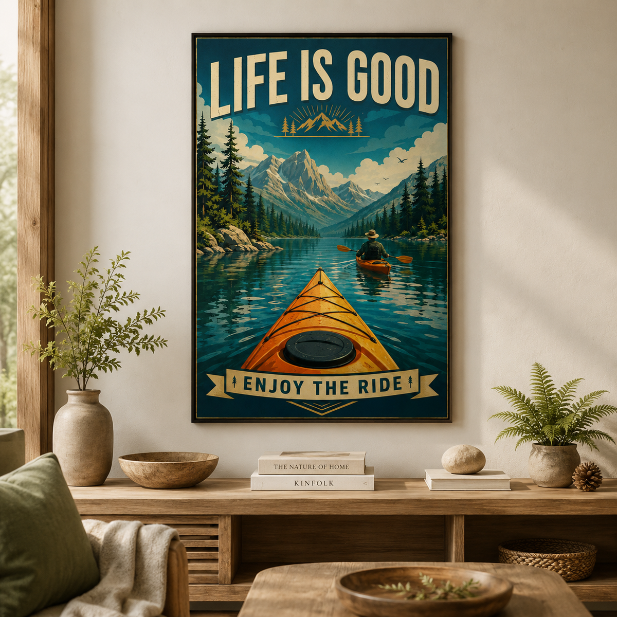 Kayaking Life Is Good Poster, Motivational Kayak Wall Art, Kayaker Gift, Outdoor Adventure Quote Print