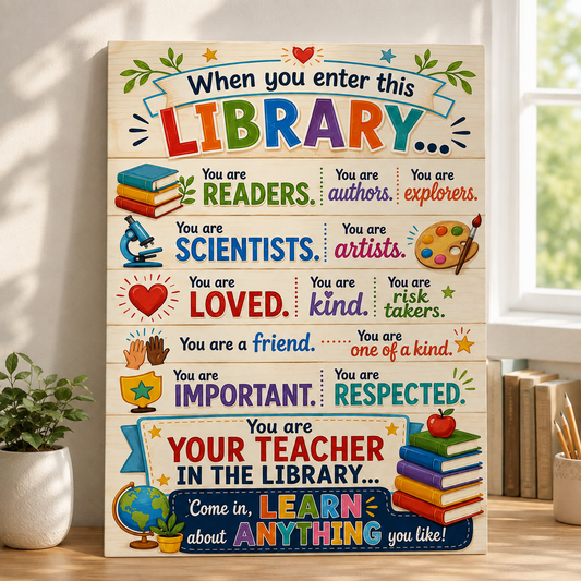 Librarian When You Enter This Library Poster, Library Rules Wall Art, Librarian Gift, Reading Quote Print
