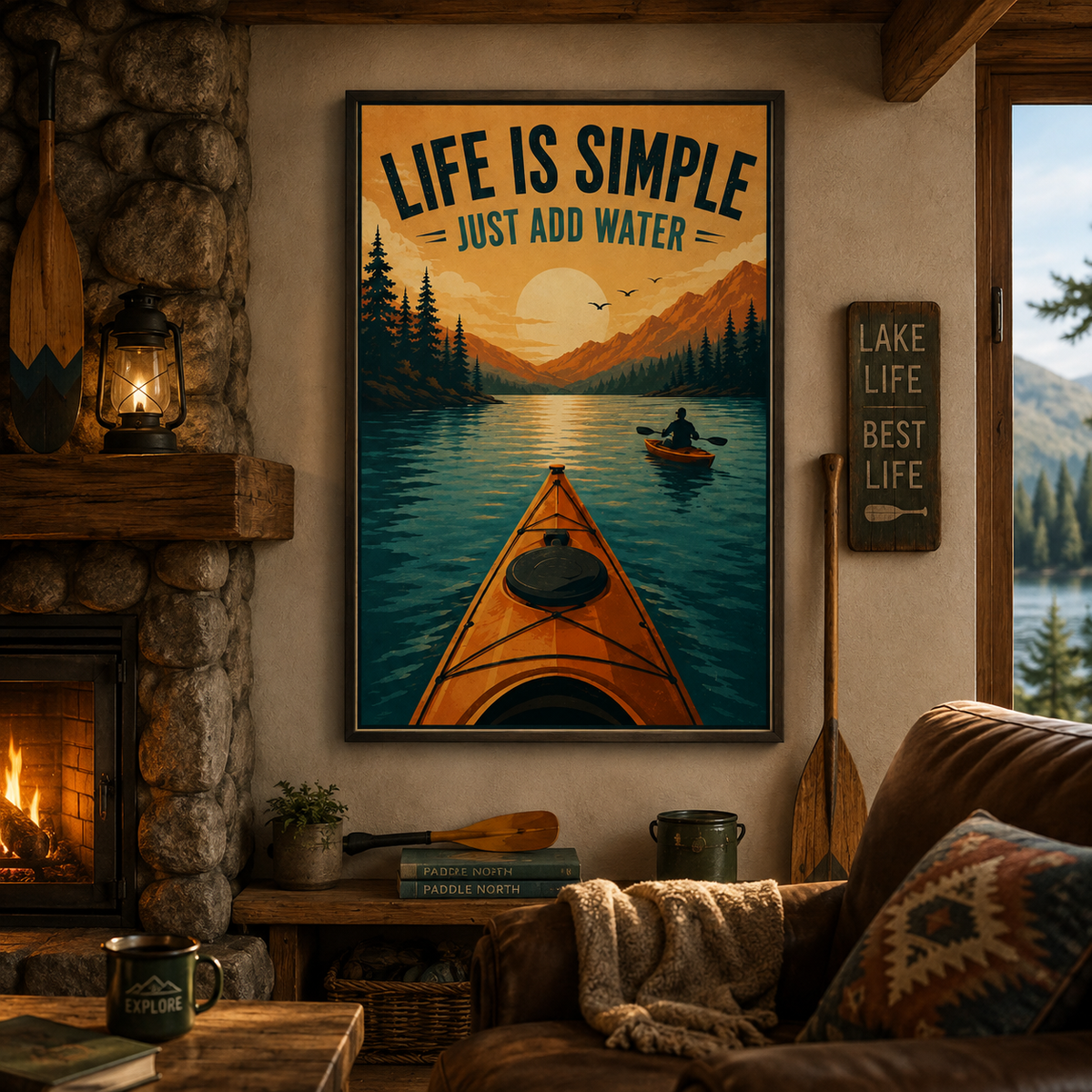 Life Is Simple Just Add Water Poster, Kayaking Wall Art, Outdoor Adventure Quote Print, Kayaker Gift