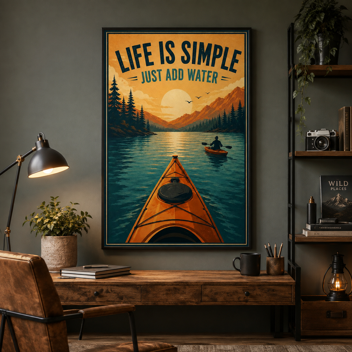 Life Is Simple Just Add Water Poster, Kayaking Wall Art, Outdoor Adventure Quote Print, Kayaker Gift