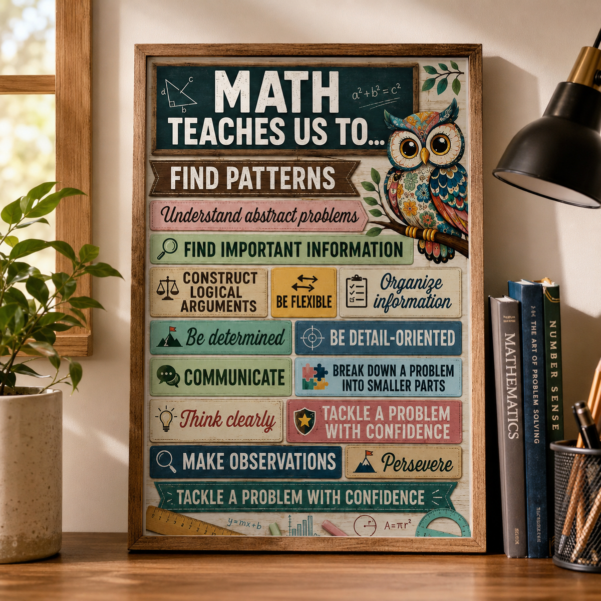 Math Teaches Us Poster, Inspirational Math Classroom Wall Art, Math Teacher Gift, Educational School Decor