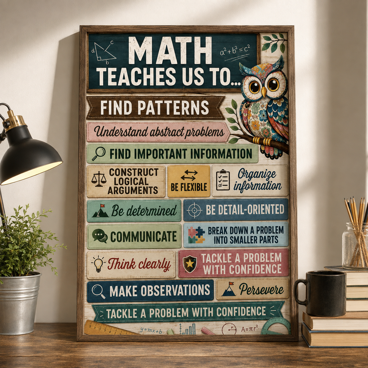 Math Teaches Us Poster, Inspirational Math Classroom Wall Art, Math Teacher Gift, Educational School Decor