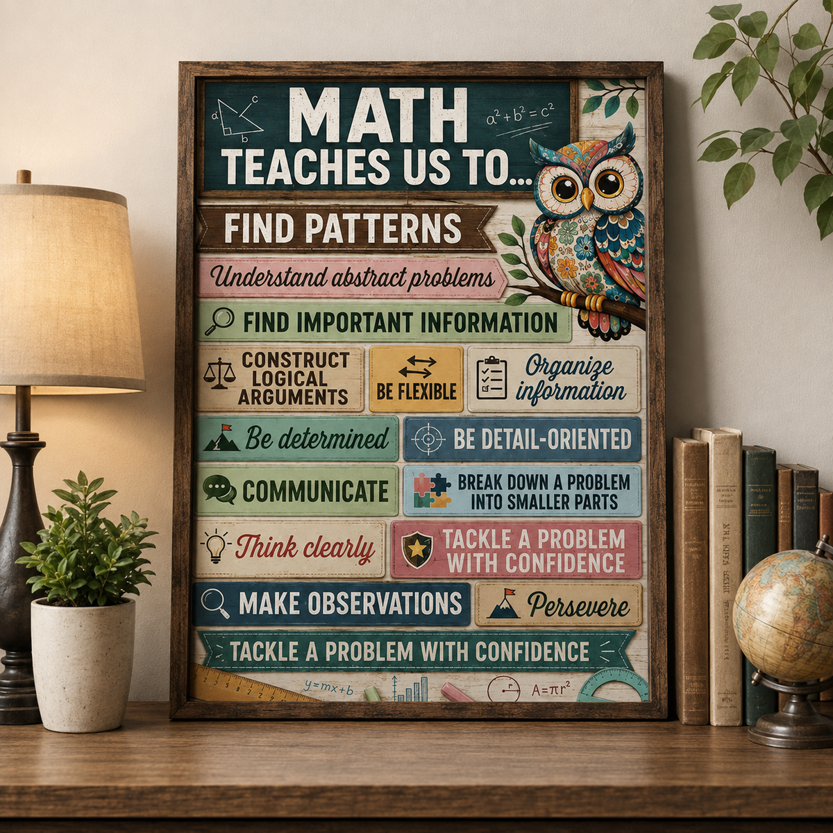 Math Teaches Us Poster, Inspirational Math Classroom Wall Art, Math Teacher Gift, Educational School Decor