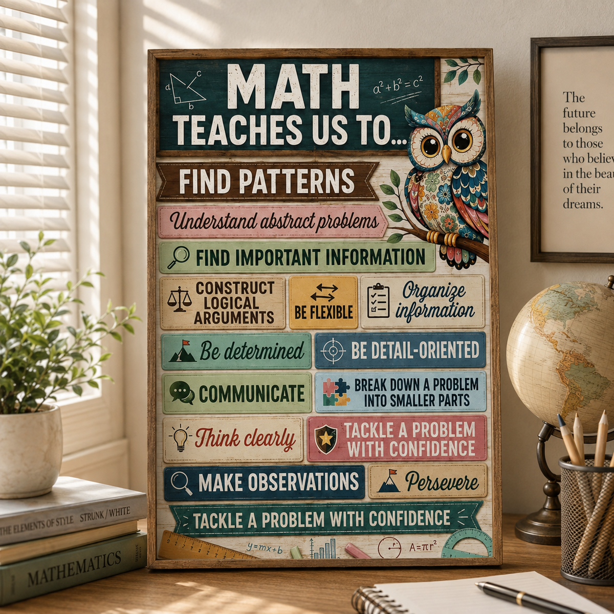 Math Teaches Us Poster, Inspirational Math Classroom Wall Art, Math Teacher Gift, Educational School Decor
