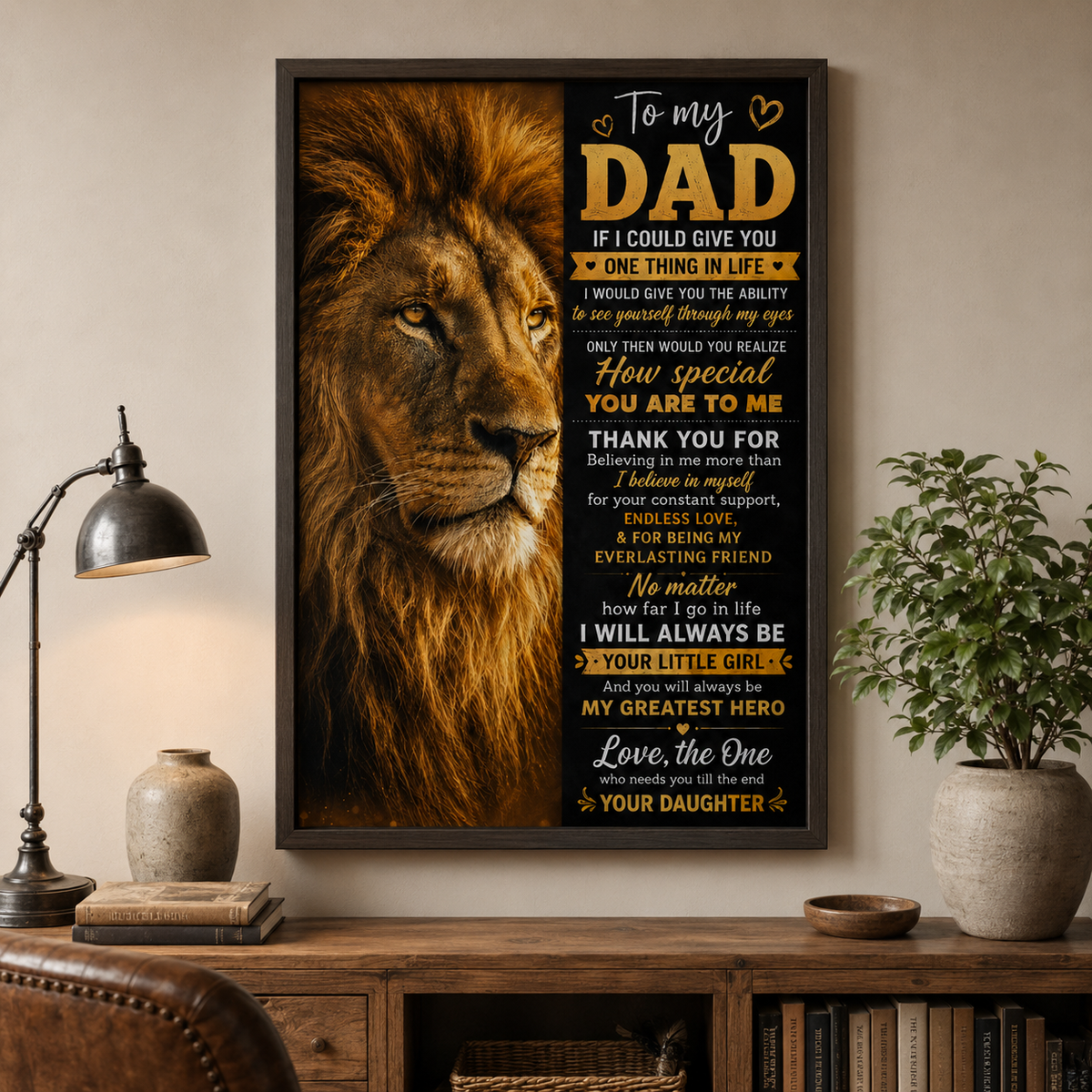 To My Dad Lion Poster, Gift for Dad from Son or Daughter, Father Lion Wall Art