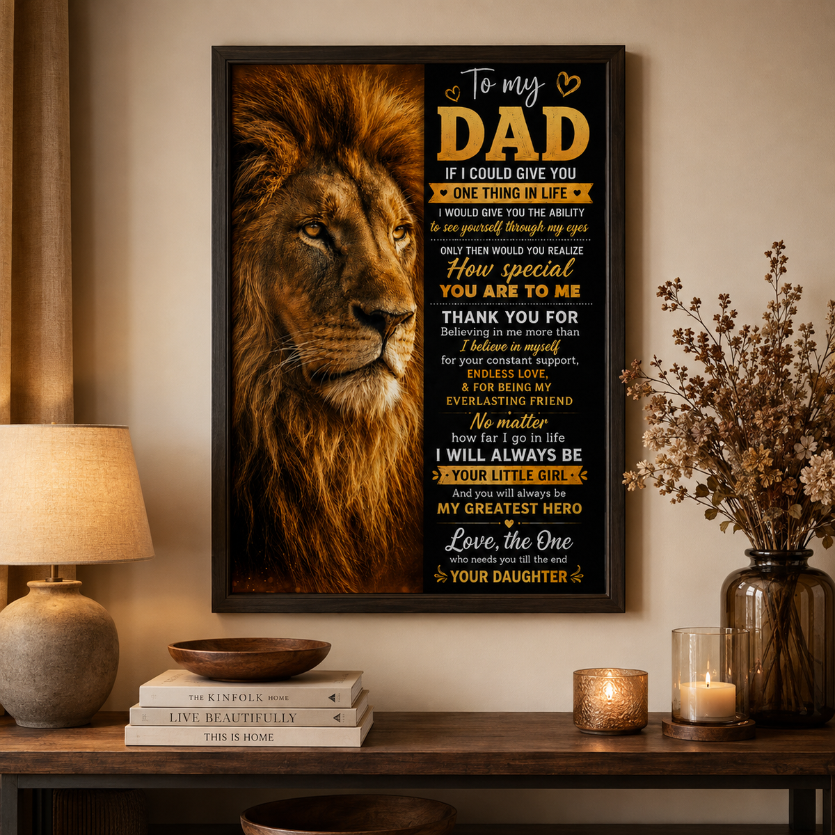To My Dad Lion Poster, Gift for Dad from Son or Daughter, Father Lion Wall Art