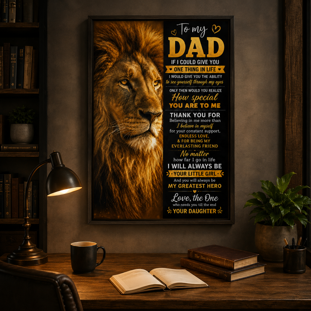 To My Dad Lion Poster, Gift for Dad from Son or Daughter, Father Lion Wall Art