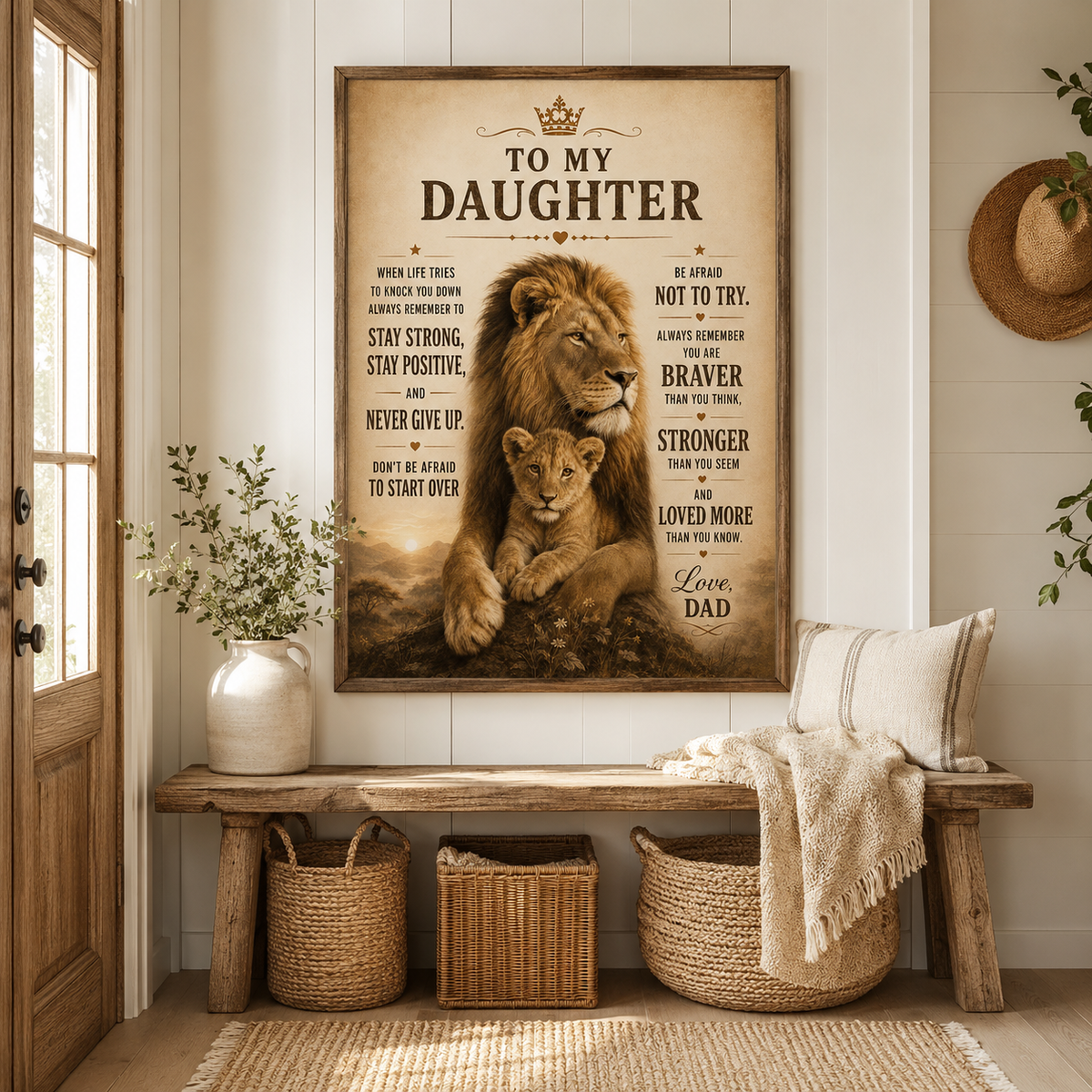 To My Daughter Lion Poster, Inspirational Gift From Dad, Father Daughter Wall Art