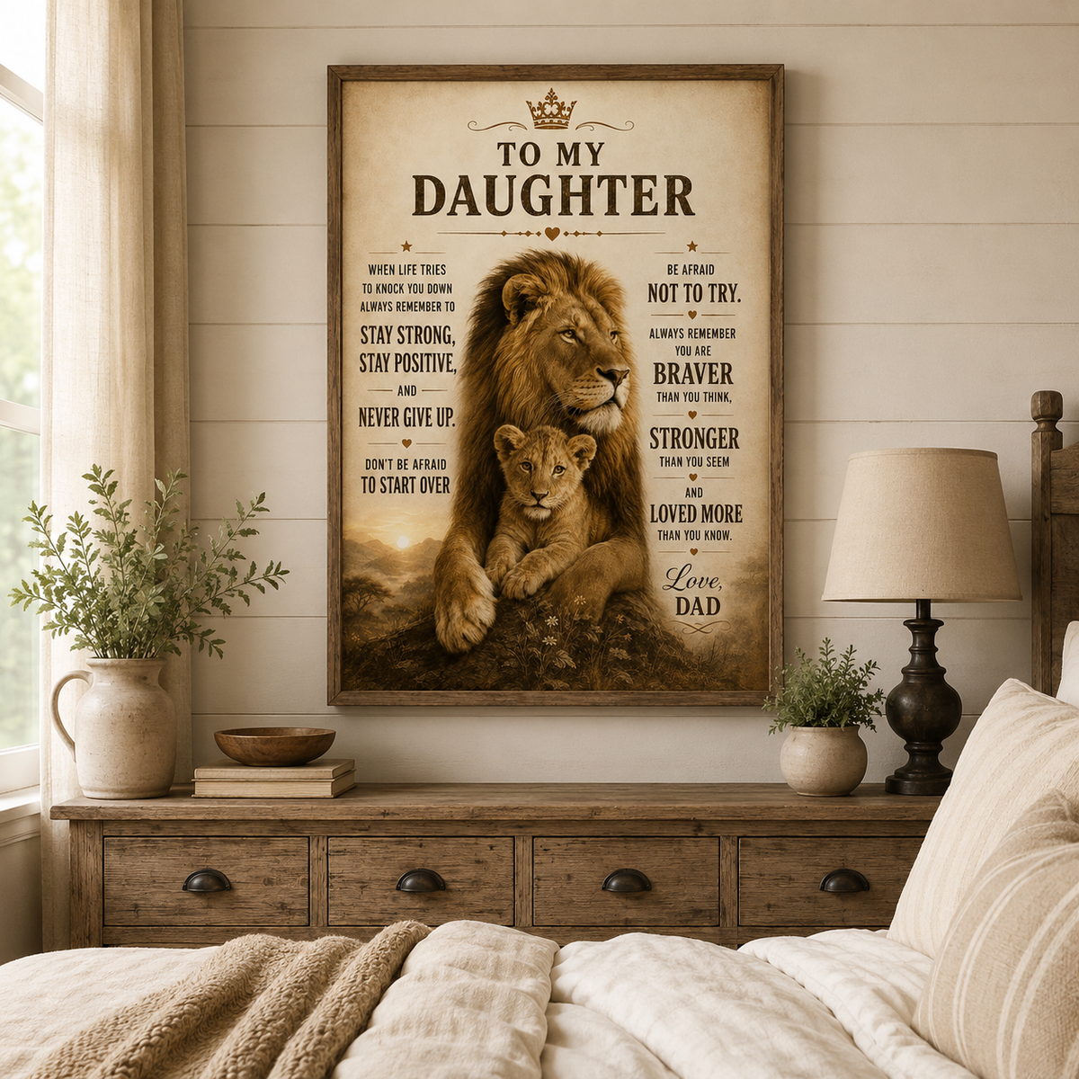 To My Daughter Lion Poster, Inspirational Gift From Dad, Father Daughter Wall Art