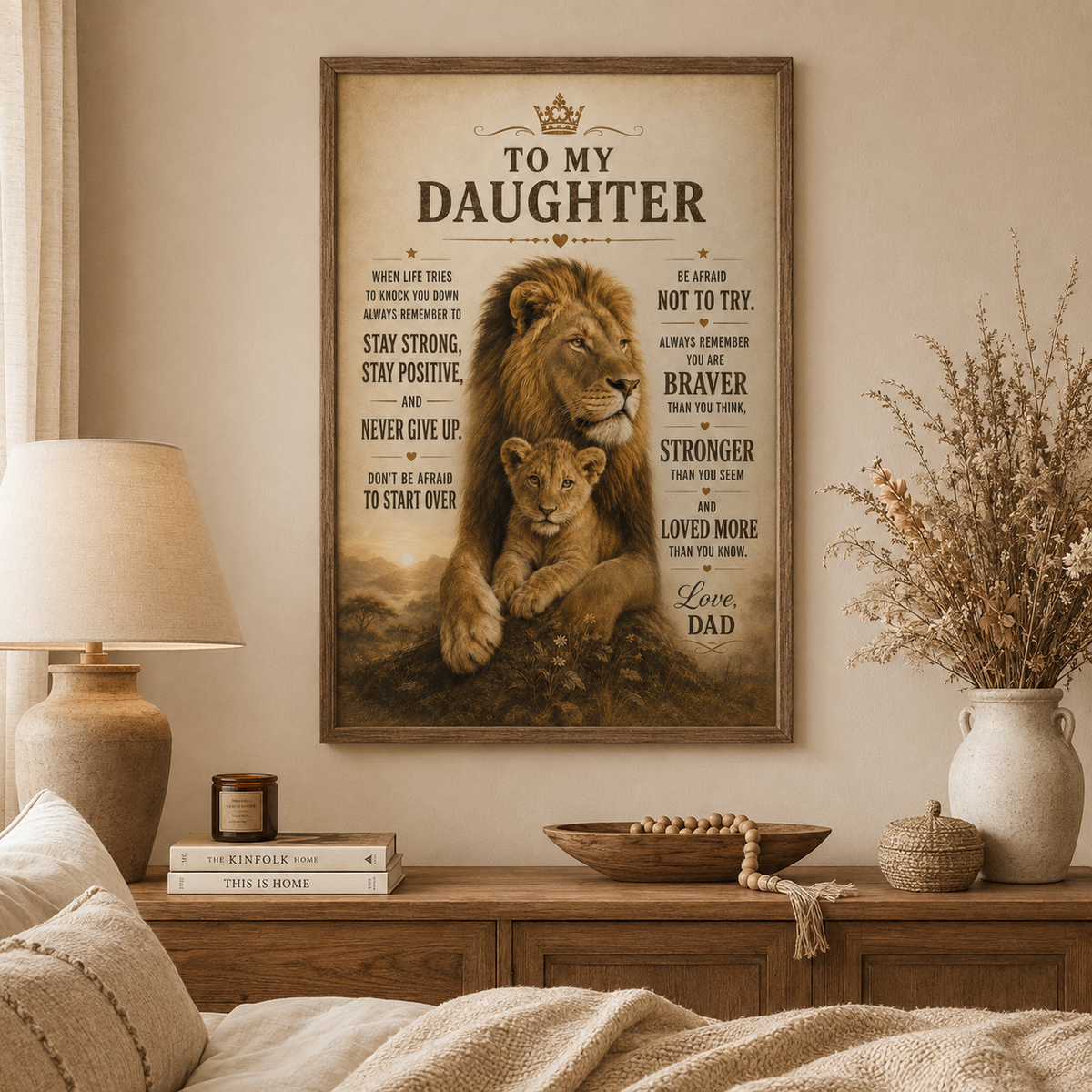To My Daughter Lion Poster, Inspirational Gift From Dad, Father Daughter Wall Art
