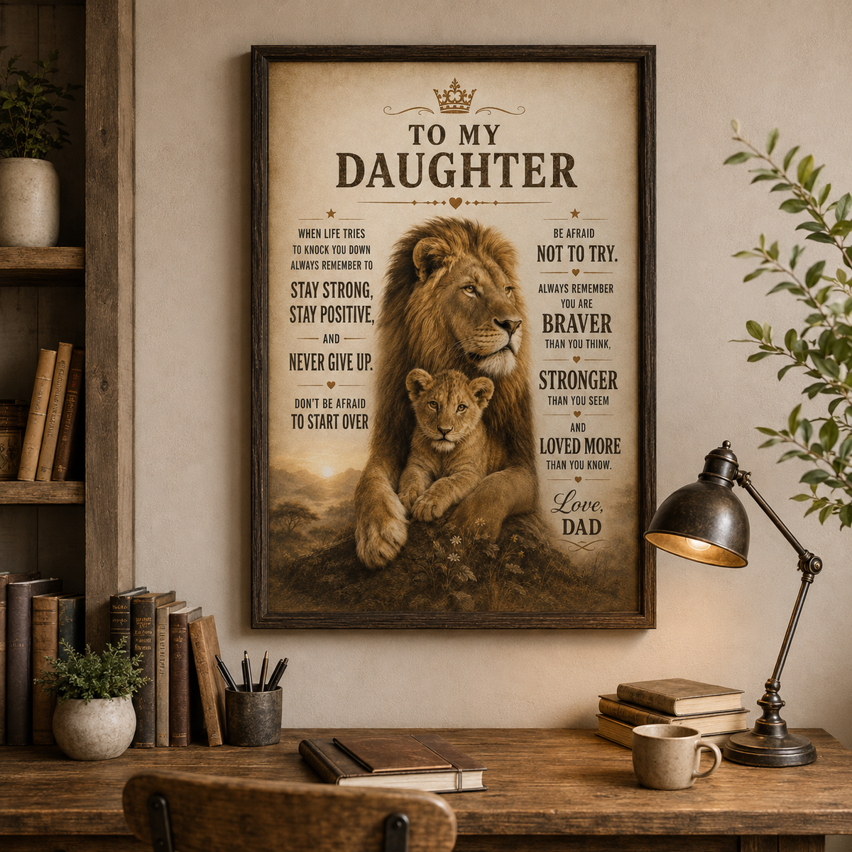 To My Daughter Lion Poster, Inspirational Gift From Dad, Father Daughter Wall Art