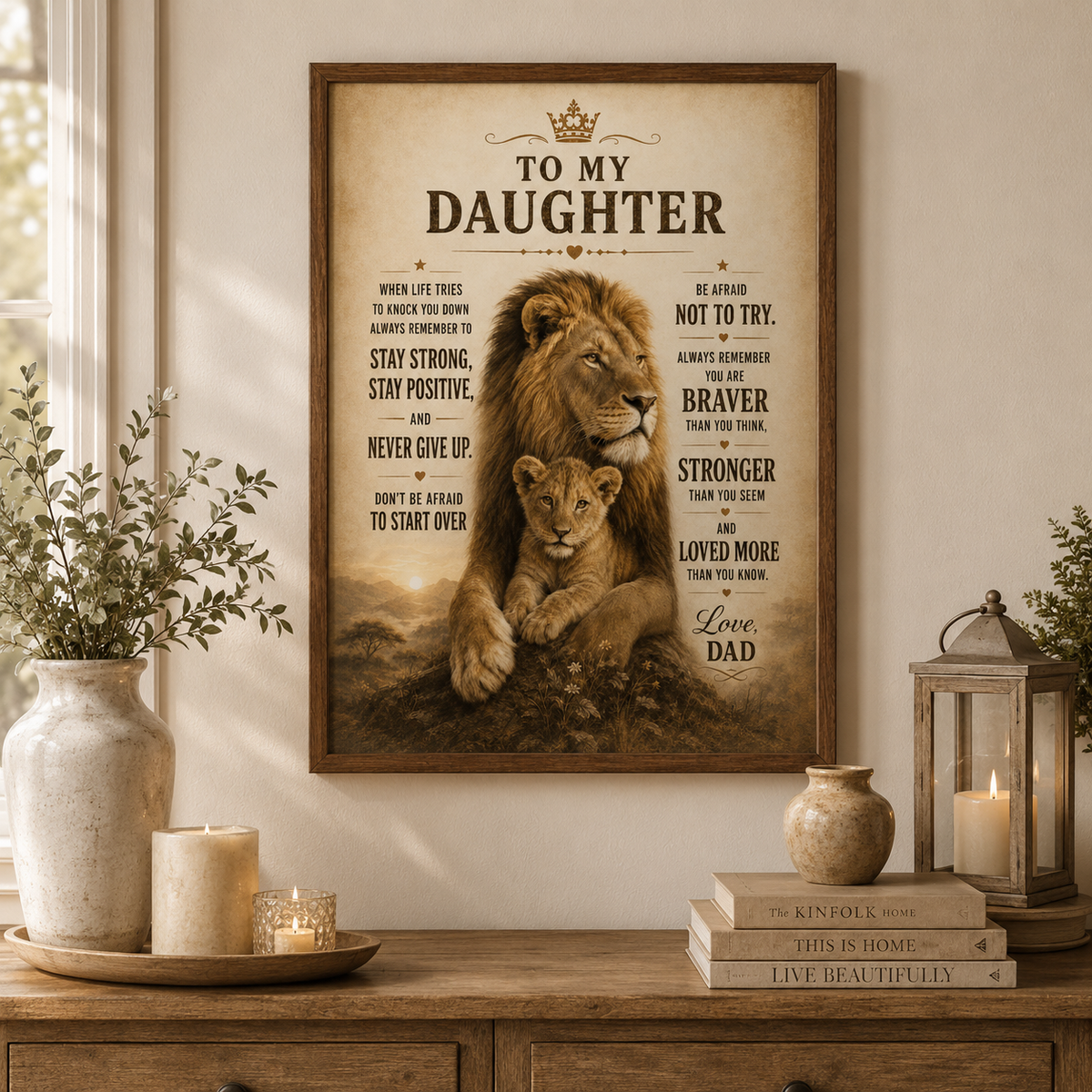To My Daughter Lion Poster, Inspirational Gift From Dad, Father Daughter Wall Art