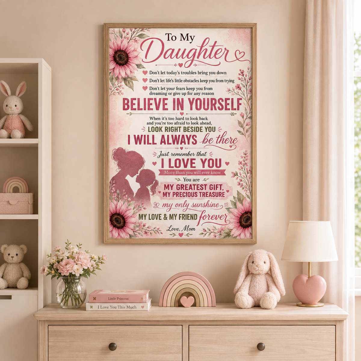 To My Daughter Sunflower Poster, Love Mom Gift for Daughter, Mother Daughter Wall Art