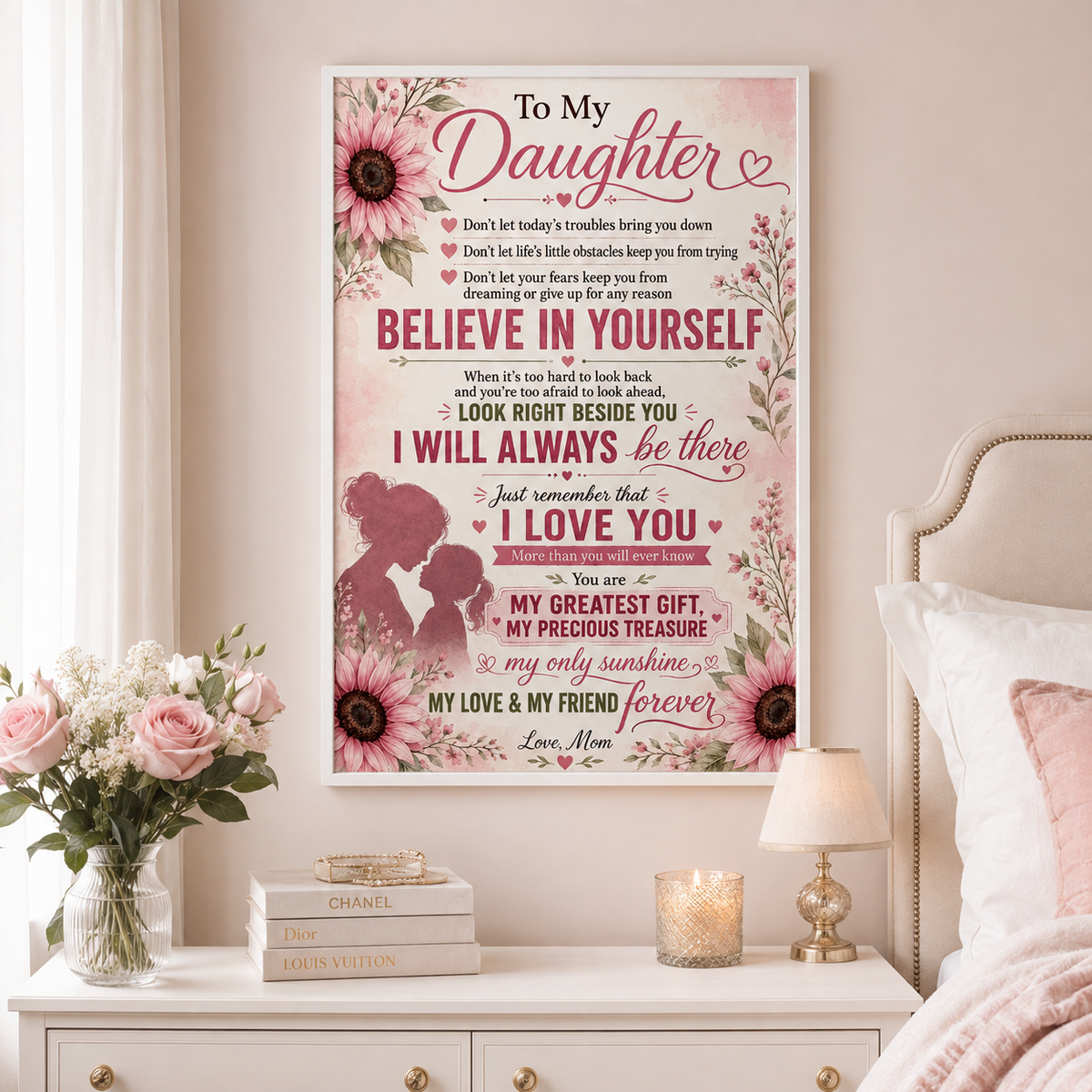 To My Daughter Sunflower Poster, Love Mom Gift for Daughter, Mother Daughter Wall Art